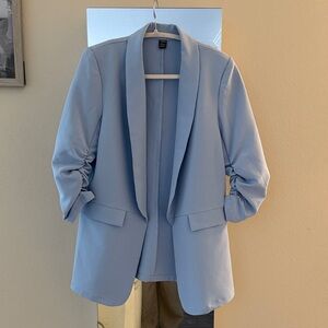 SHEIN Light Blue Ruched-Sleeve Women's Blazer